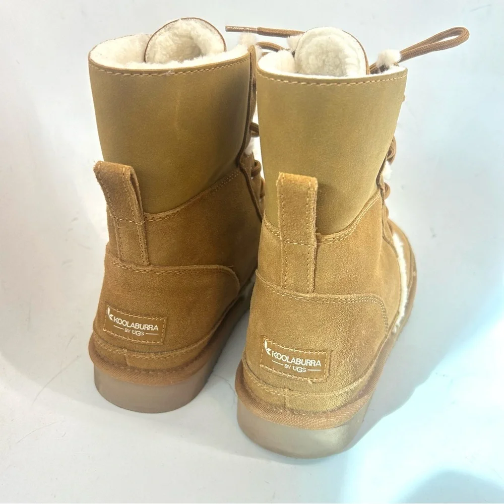 Koolaburra by UGG Advay Tall Boot Women 10 Shearling Lined Lace-Up Boot Chestnut